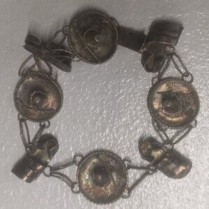 Vintage Sterling Silver Mexican Sombrero & Sandal Link Bracelet